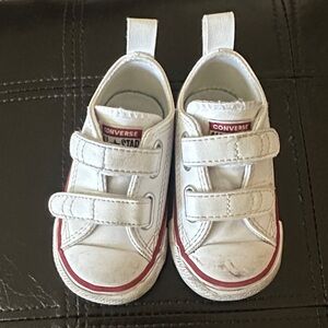 Converse Kids White Sneakers with Red Trim Velcro